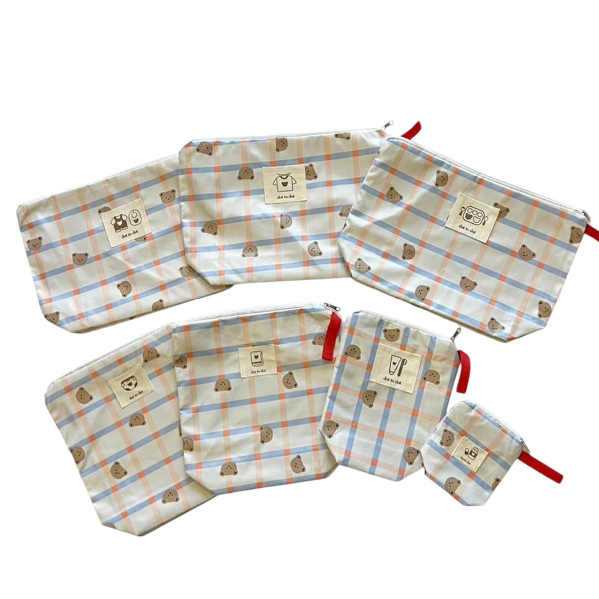 

WREATH Baby Diaper Waterproof and Large Capacity Travel Diaper Clothes Baby Wipes Large Bear Stylish and Cute Pouch, Water-Repellent, 7-Piece Set,