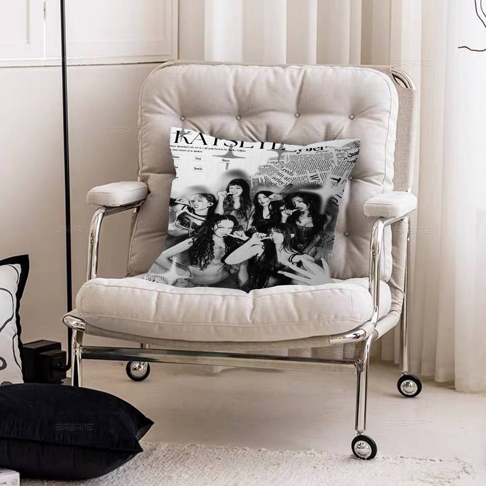 K-KATSEYE Office Cushion Pillowcase Car Cushion Cover45X45CM Lumbar Pillowcase Sofa Pillowcover