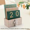 Desktop Perpetual Calendar Wooden Block Retro Calendar for Livingroom Office Shop Bar Desk Decor Week Month Day Display (Green cactus)