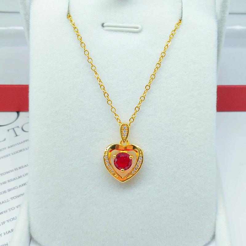 Gold Plated Heart Pendant Necklace with Micro-Paved Diamonds for Women.