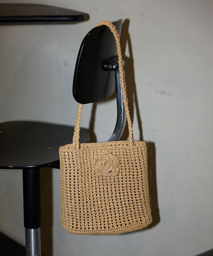 Slowslowly Camellia Handmade Crochet Raffia Shoulder Bag _ Natural Beige