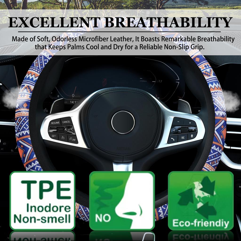 Car Steering Wheel Cover Non-Slip Breathable Bohemian Car Steering Wheel Cover - No Inner Ring Universal Handlebars Accessory