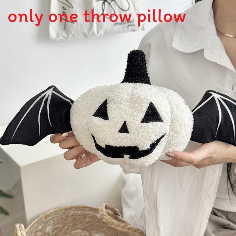Classic Plush Pumpkin Cushion With Embroidered Design For Halloween Decor And Lounge Use