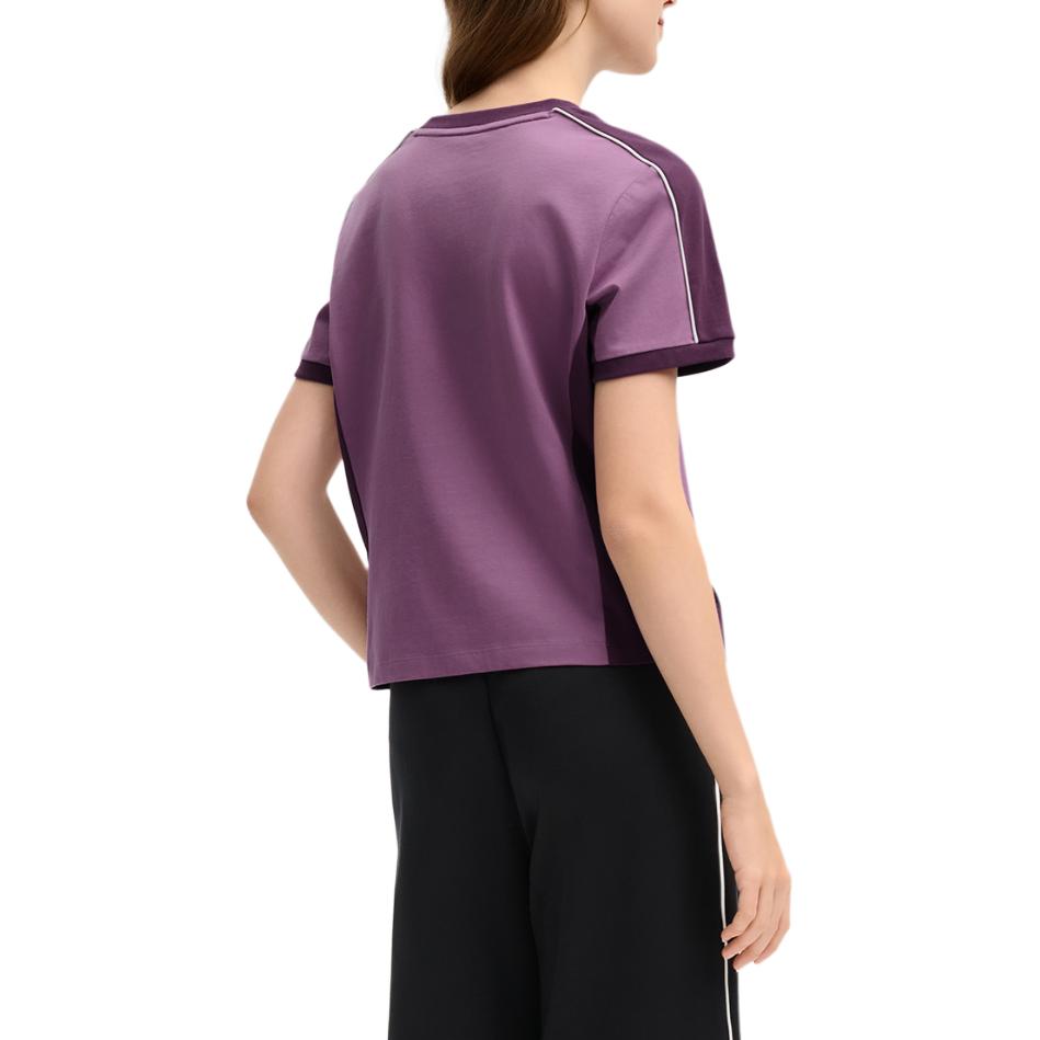 Fila Versatile Casual Color Block Knit Short Sleeve Round Neck T-Shirt Women Tops Diamond-Purple F11W519101FPU