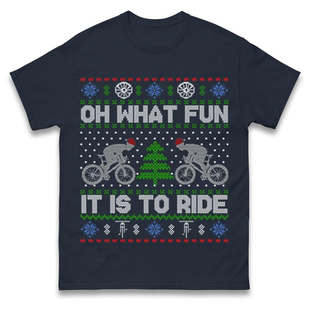 Oh What Fun It Is To Ride Bicycle Christmas T Shirt Funny Bike Cycling Xmas Tee S