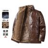 Autumn and Winter New Men's Leather Jacket Men's Solid Color Velvet Windproof Stand-up Collar Dad Jacket