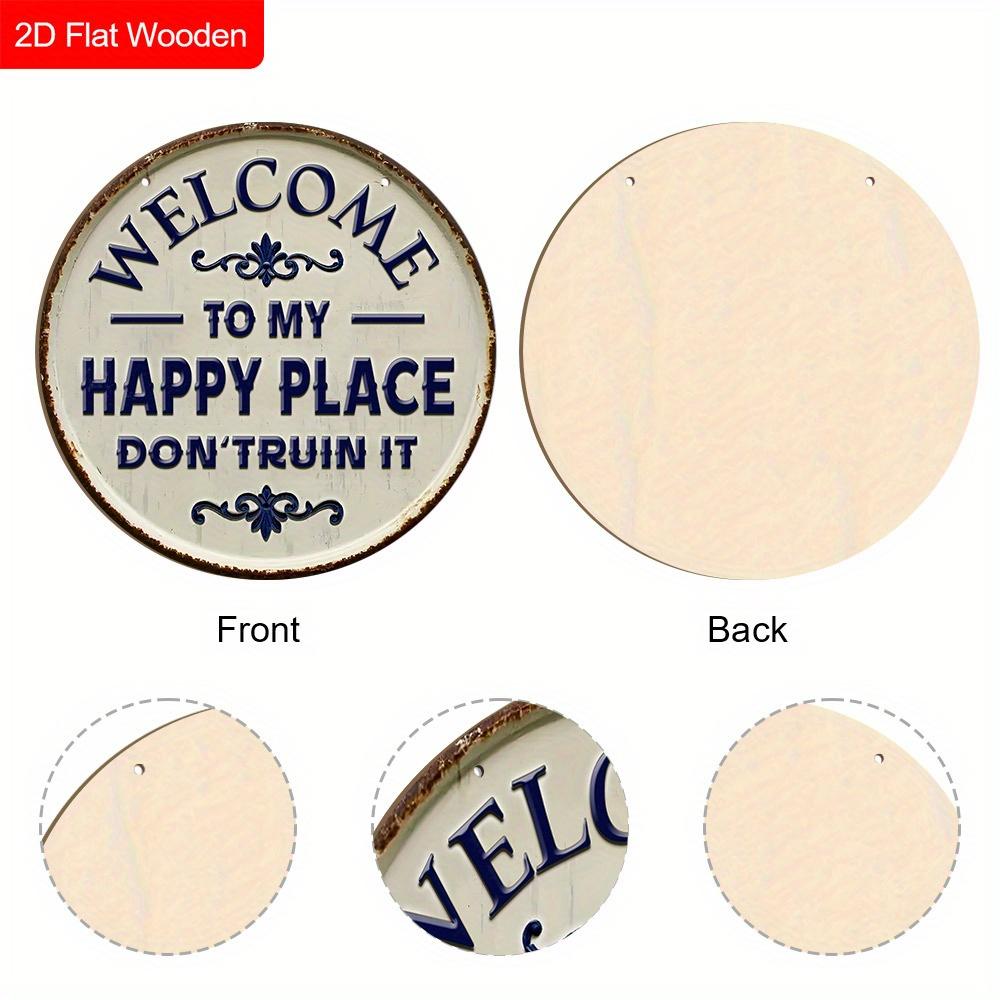 Panneau de Bienvenue en Bois Happy Place - Ornements de Figurines Uniques - Idéal pour Porte d'Entrée, Cour, Porche, Décoration de Pièce
