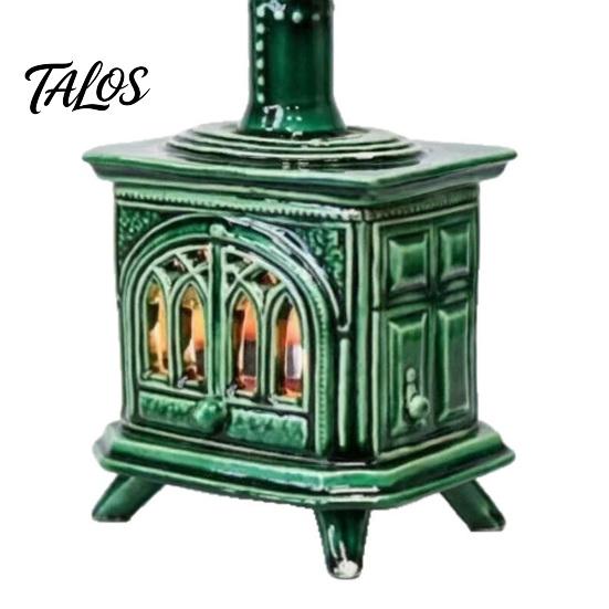 Warm Glow Night Lamp Stove Figurine with LED Candle Battery Operated Fireplace Light Vintage Tabletop Ornament for Living Room Bedroom Home