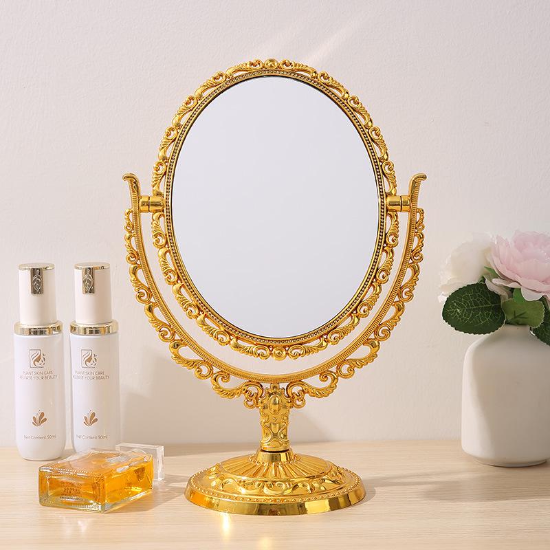 Heart-Shaped Double-Sided Rotating Vanity Mirror - Retro European Style Makeup Mirror for Bedroom