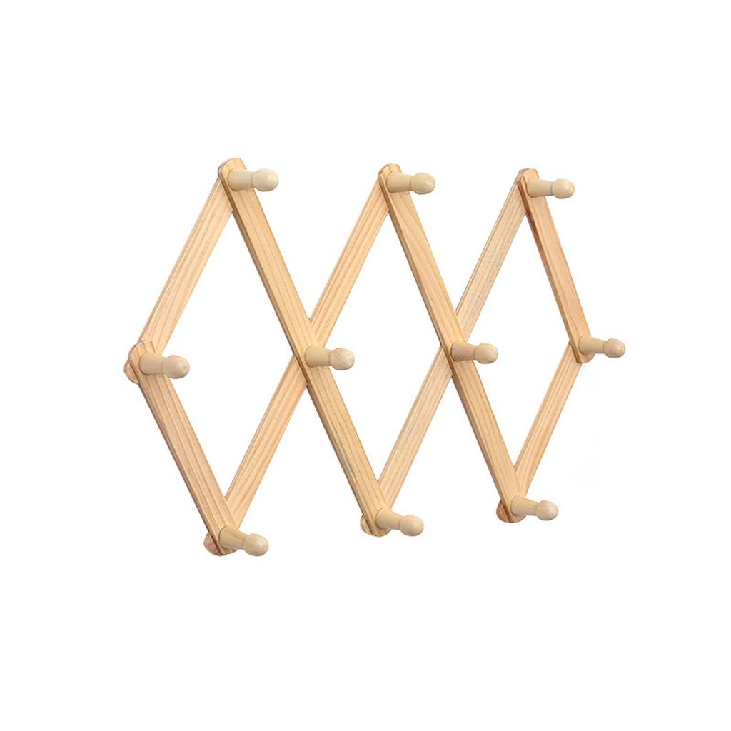 Expandable Wooden Coat Rack Wall Mount Hanger with Pegs for Hats and Mugs Space Saving Baseball Caps Organizer