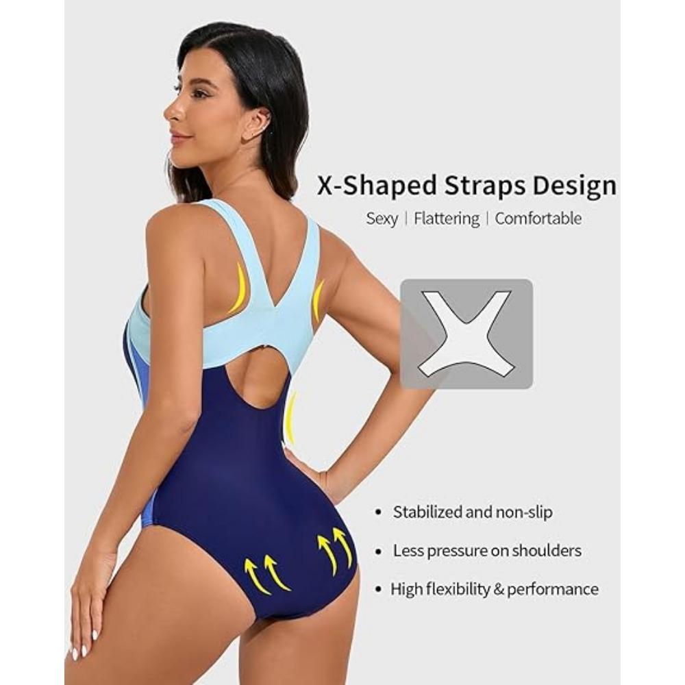 CHARMLEAKS Dame Pro Hel Badedrakt Dame Atletisk Svømming Badehette med Innebygd BH