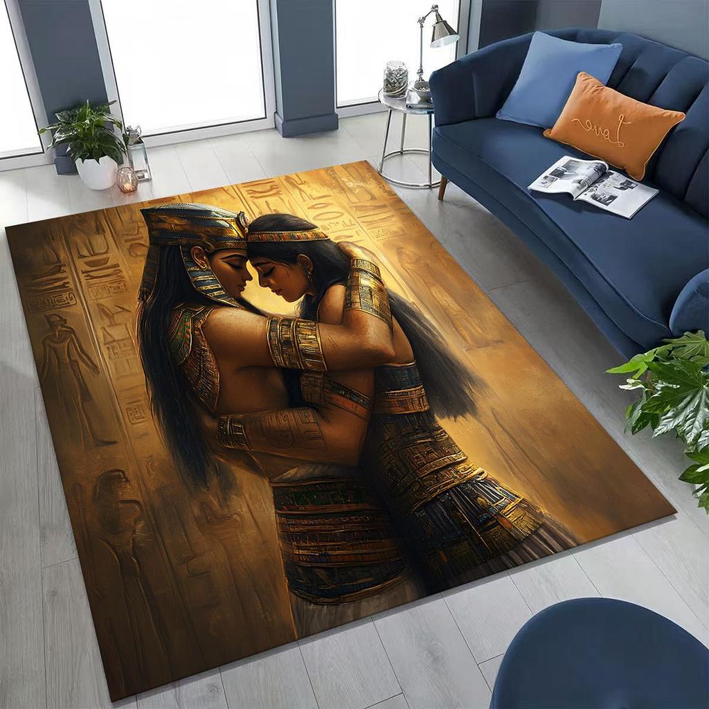 Ancient Egyptian Hieroglyphic Symbols Carved Murals Rug Carpet for Bedroom Living Room Sofa Doormat Decor,Kid Non-slip Floor Mat