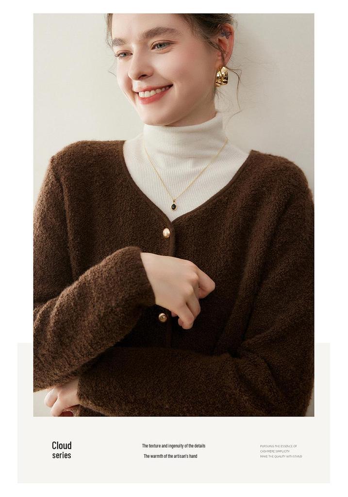 Women's Cashmere Knit Cardigan Coat - Twelve Gauge, Single Breasted, Round Neck, Loose Fit, Autumn/Winter.