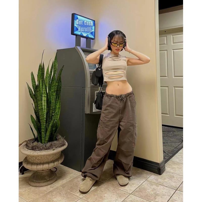 

Ретро Однотонные Свободные Брюки на Шнурке Повседневные Джоггеры Мешковатые Широкие Штаны Спортивные Брюки Y2k Унисекс XS кофейный