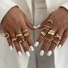 Wind Metal Smooth Surface Cross Opening Ring Set, Fashionable Geometric Irregular Stacked Ring