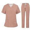Soild Scrub Arbeitsuniform Anzug für Damen Kreuz V-Ausschnitt Kurzarm Fun T-Shirts Arbeitskleidung T-Shirt mit Taschen