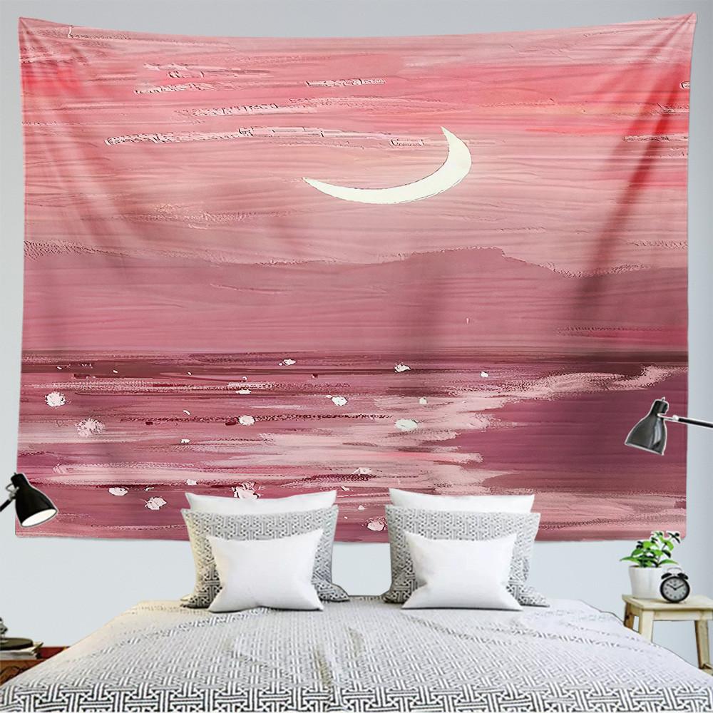 Oil painting landscape tapestry moon cloud wall hanging Kawaii room hippie land girl bedroom aesthetic tapestry decoration