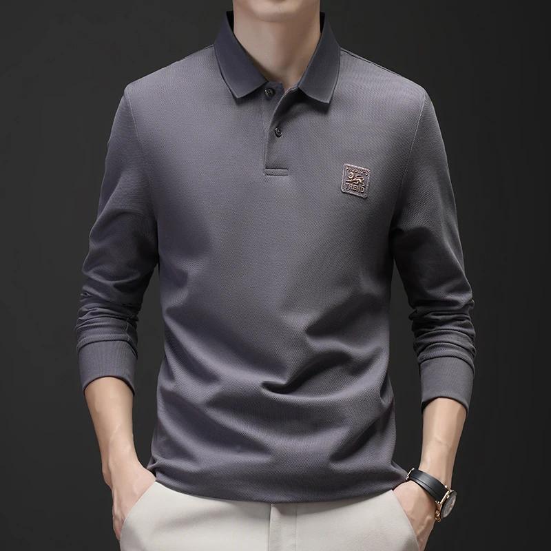 New Men'S Casual And Fashionable Embroidered Long Sleeved Polo Shirt Comfortable Breathable And Versatile Summer Top