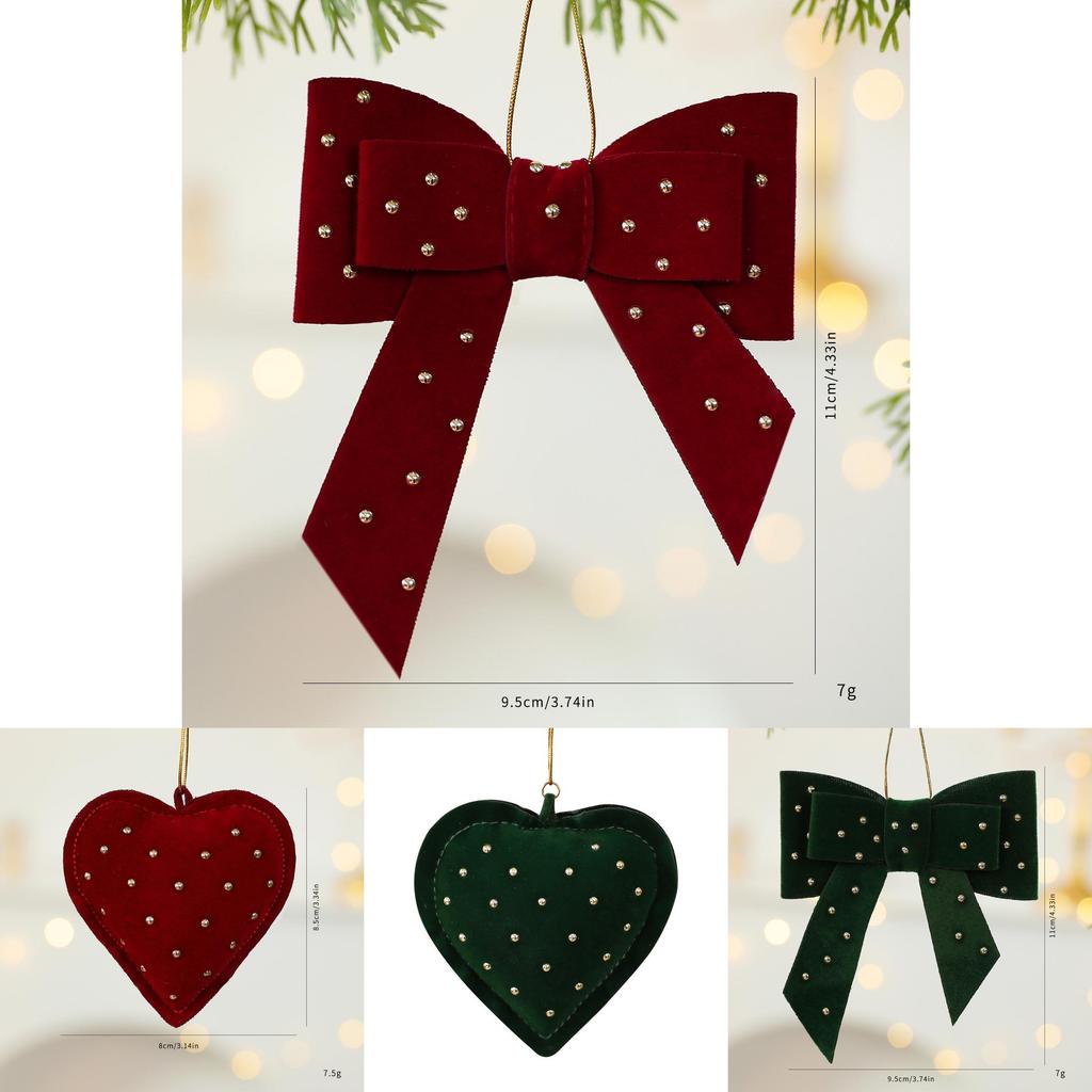 Christmas Tree Hanging Decorations With Heart And Bow Design For Holiday Decor