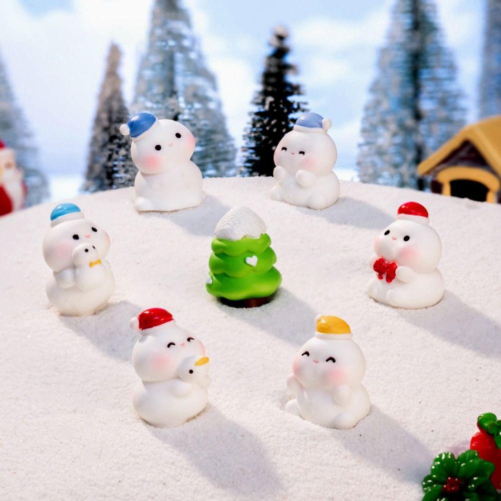 8Pcs DIY Accessories Figurines Snowman Miniature Model High Quality Snowman Statue