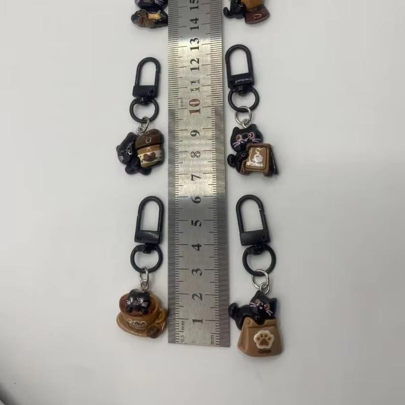 6Pcs Lovely Chocolate Coffee Bag Charm Pendant Couples Backpack Purse Decoration Cartoon Black Cat Keychain For Women Gift