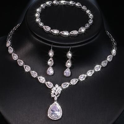 Emmaya – ensemble de bijoux en Cz Noble pour femmes et filles, collier et boucles d'oreilles élégants en forme de goutte d'eau, cadeau de charme, pour fête de mariage
