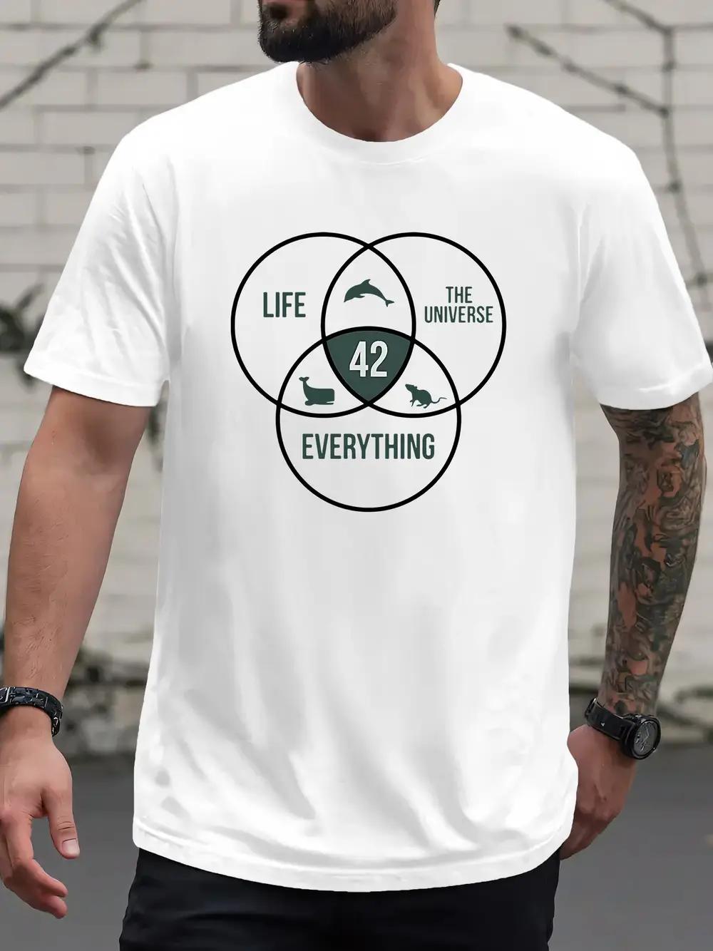 

42 Universe Answer Fashion Round Neck Print T-shirt Regular Fit Size Essential for Spring And Summer L