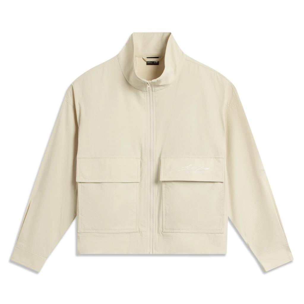Li Ning Sports Trend Series Solid Color Zipper Stand Collar Versatile Breathable Loose Windbreaker Women Outerwear Sand-Khaki AFDV984-1