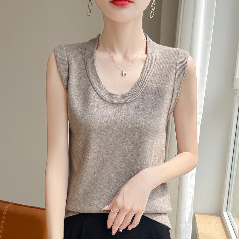 

Женский летний вязаный жилет без рукавов: Универсальный, повседневный U-образный вырез с рукавом-колпачком S 90-100 lbs