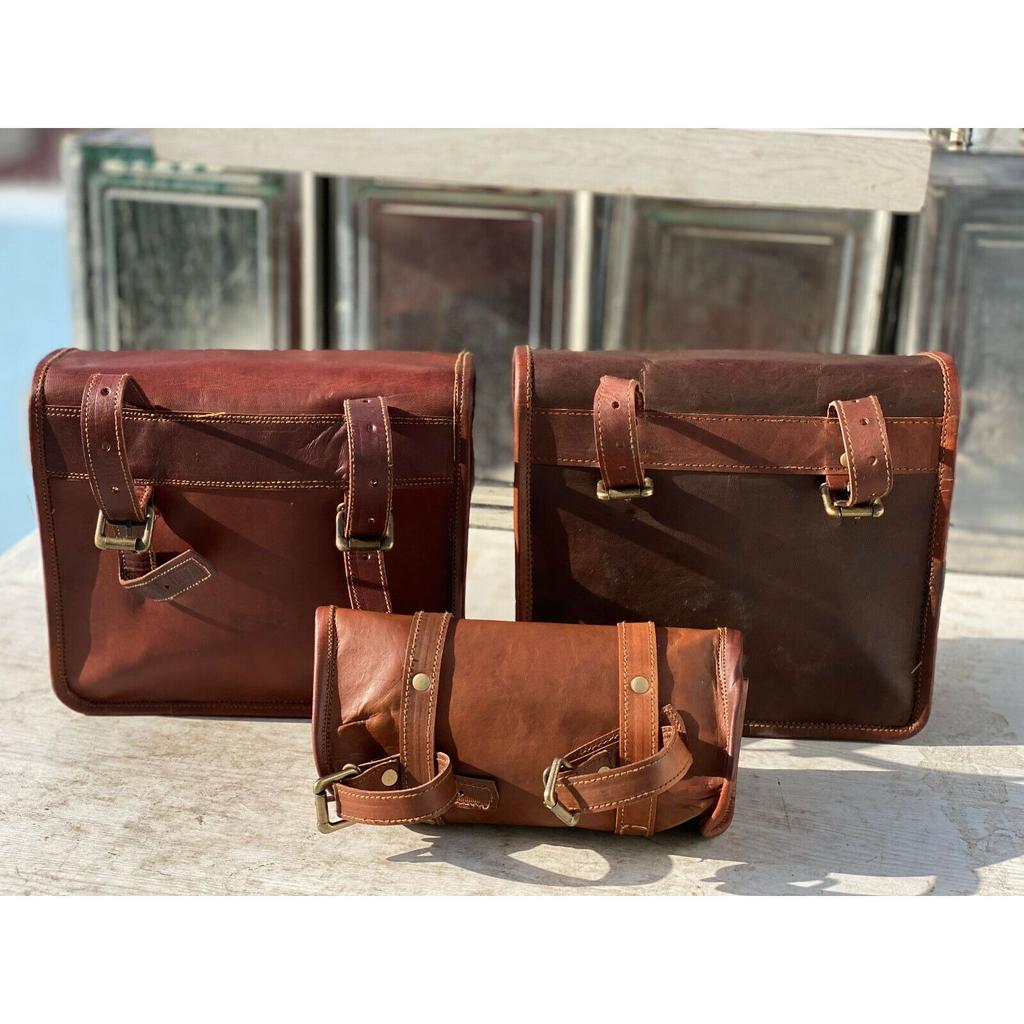 Ziegenleder Motorrad Komplett Combo 3 Satteltaschen Gepäck 3 Taschen für Sportster