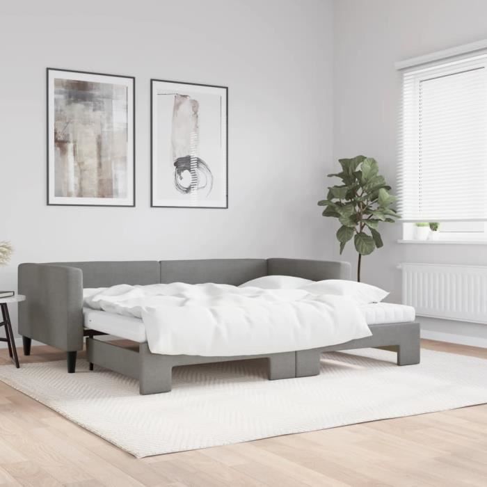 VidaXL Daybed with Trundle and Mattress Dark Grey 90x190 Cm Fabric 3196607