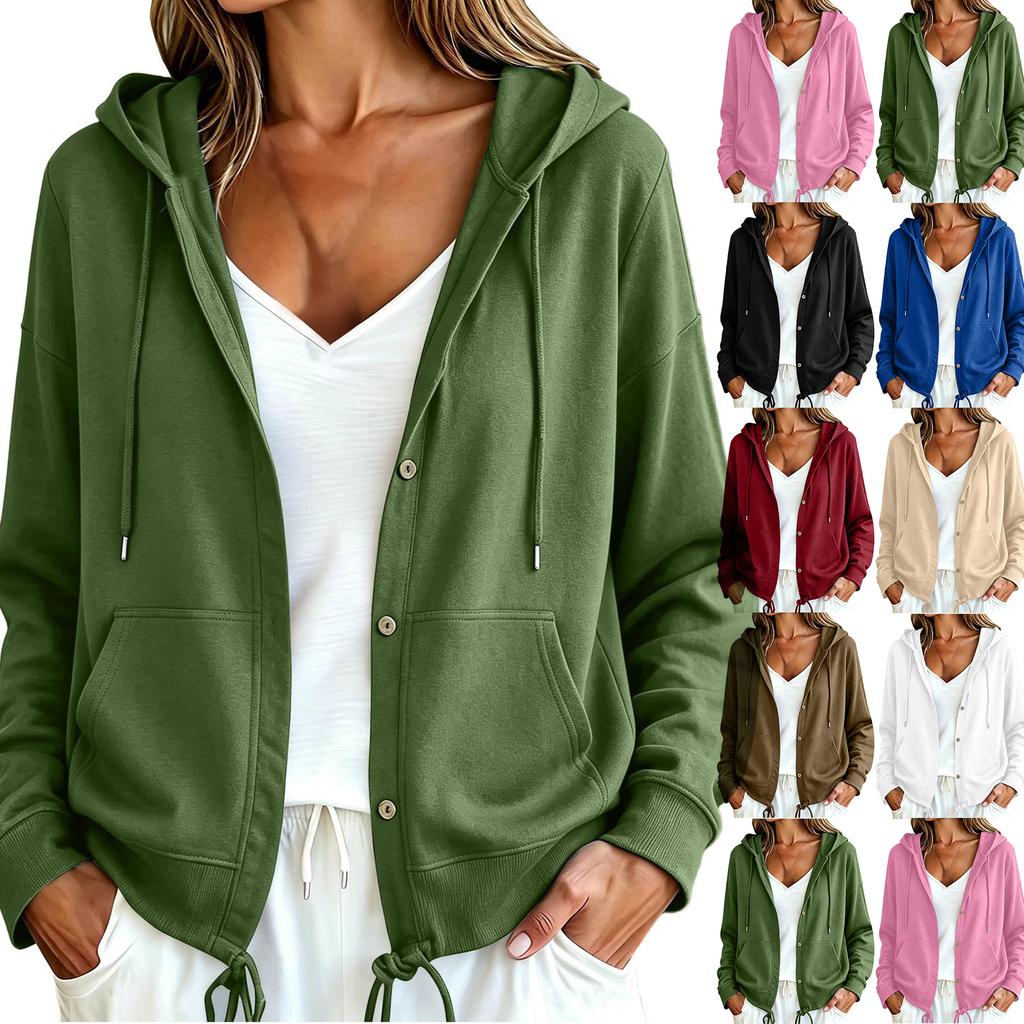 Women's Casual Long Sleeve Button Down Hoodie Jacket