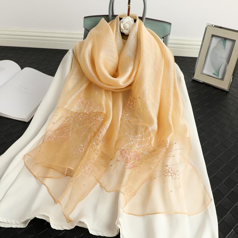 Silk scarf women's fashion silk wool thin foreign style long mulberry silk cheongsam with embroidered flowers gift red scarf