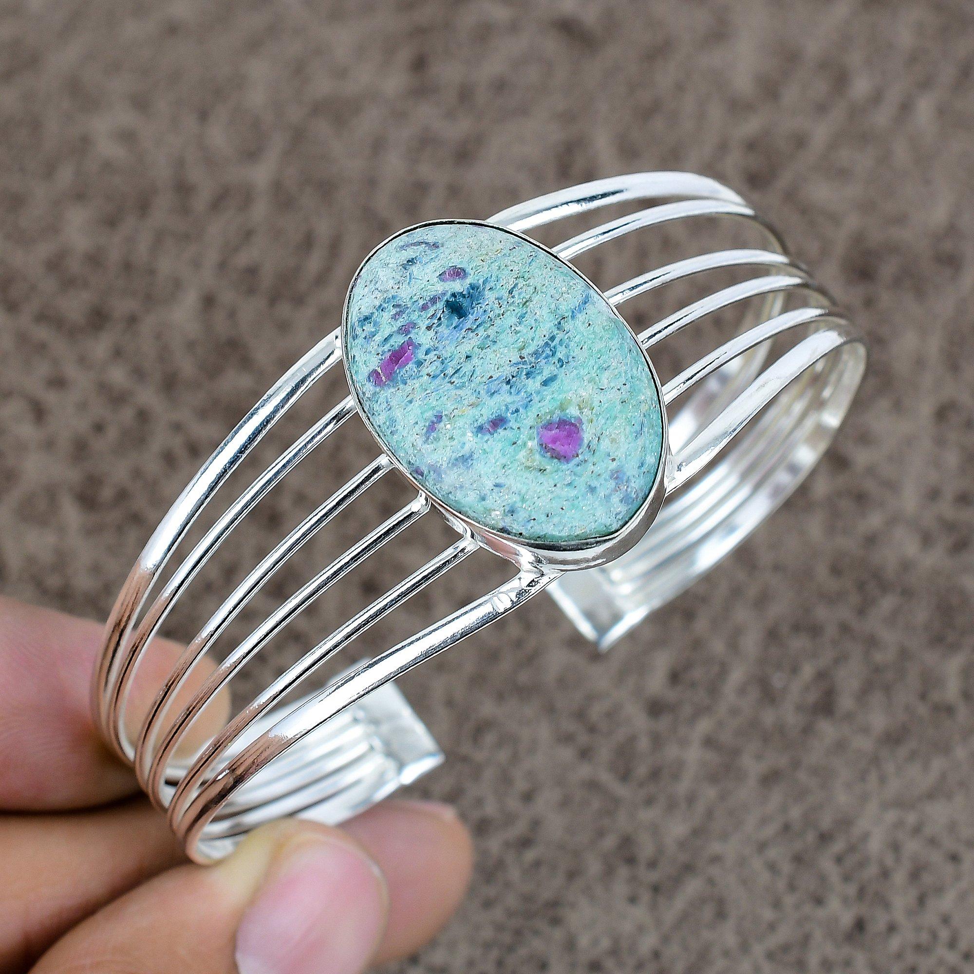 

Ruby Fuchsite Gemstone Handmade 925 Sterling Silver Cuff Bangle Adjustable KKG-226