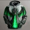 Men's Dragon 3D Hoodie Sweatshirt Cool Party Crew Neck Club Streetwear Yellow Red Drawstring Fall Winter Designer