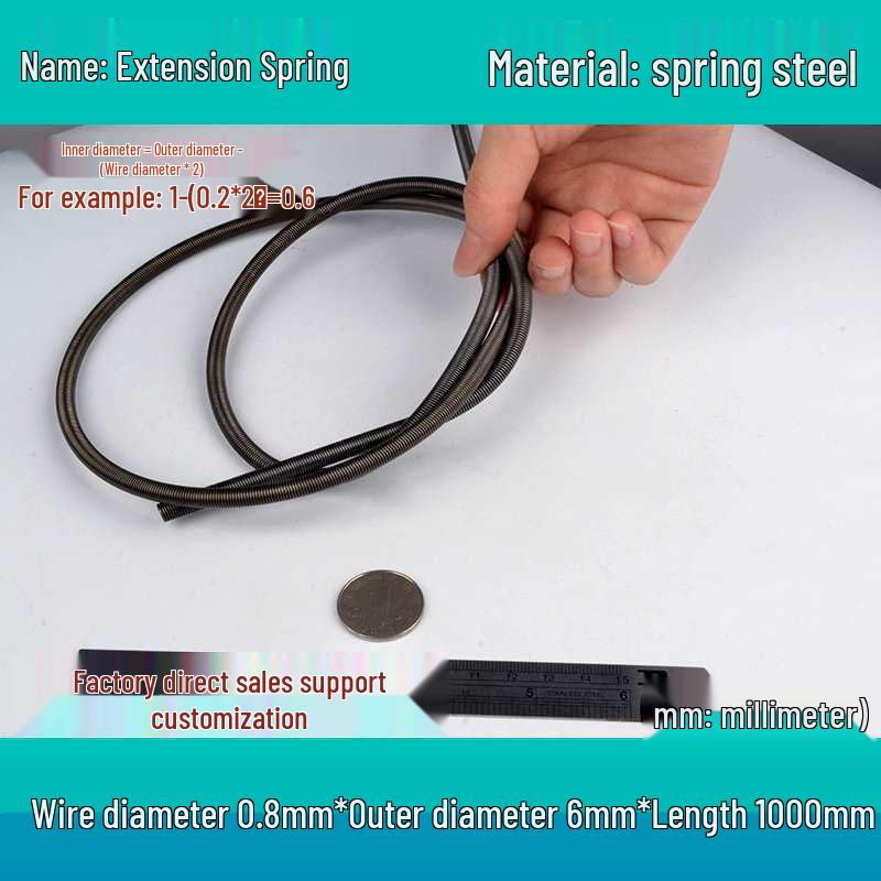 1m Spring Coil Extension with Hook - Strong Tensile Force, Thin Soft Sheath, for Tarpaulins & Sliding Doors