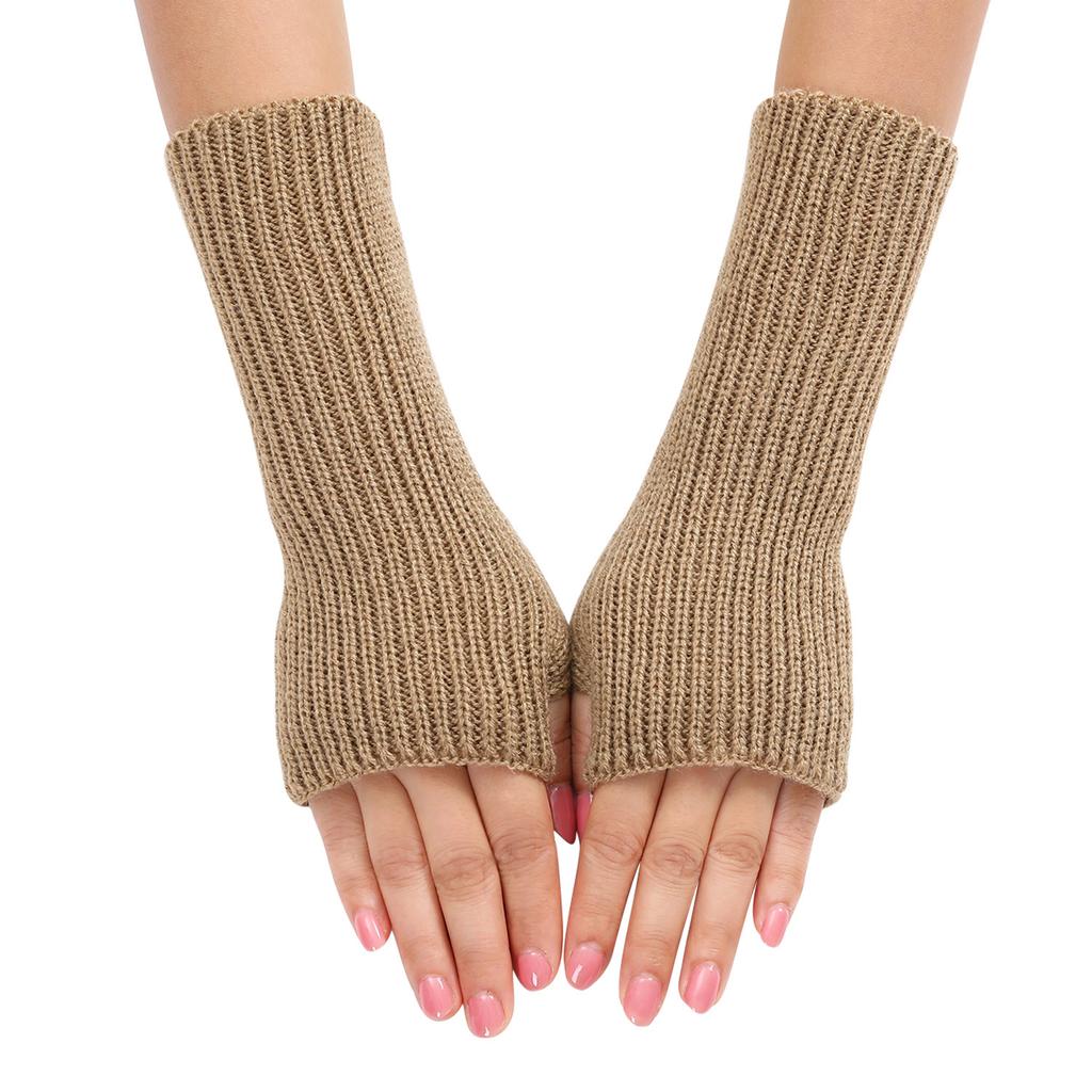 Long and Fine Striped Woolen Gloves New Autumn and Winter Women's Fashion Fake Sleeve Knitted Warm Fingerless Wrist Cover