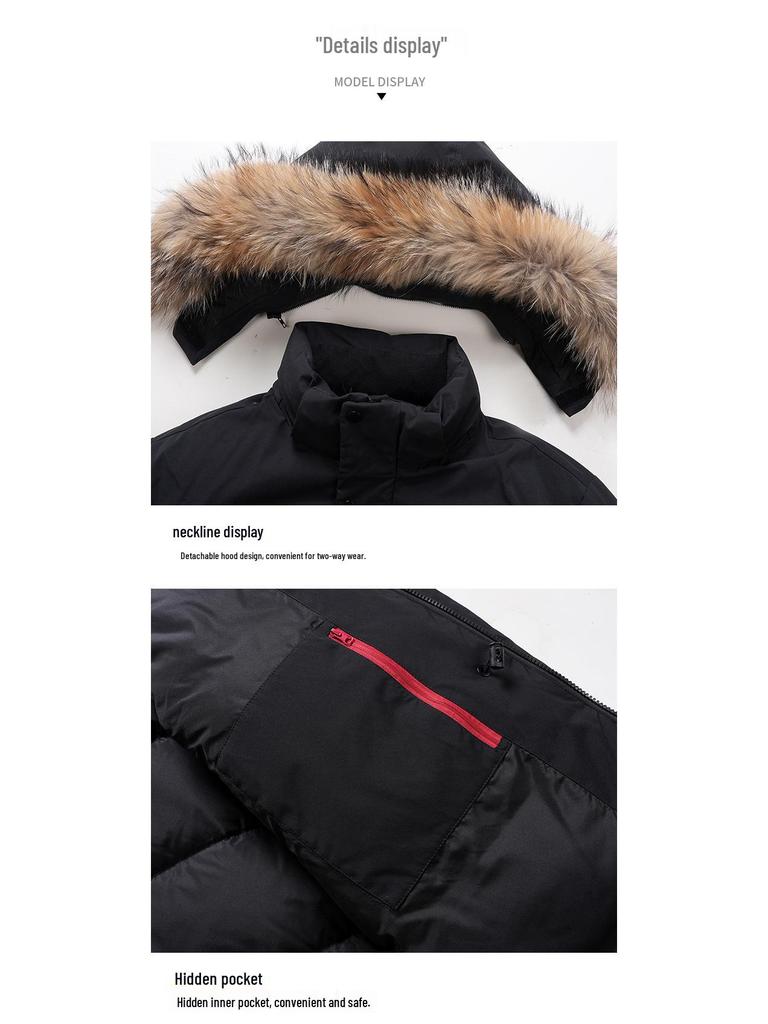 Men's Thickened Down Parka with Large Fur Collar - 2025 Winter Collection