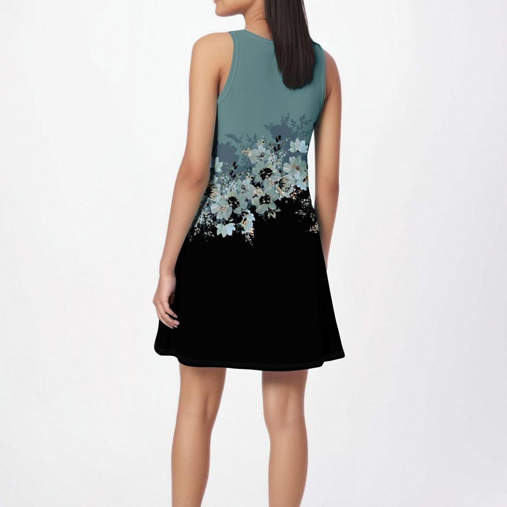 Women's Fashion Beach Dress Sleeveless Round Neck Floral Print Dress
