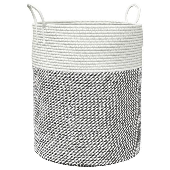 Storage Basket - vidaXL - Cotton - Grey/White - Foldable - Modern Design