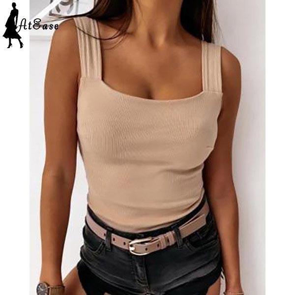 Moda damska Letnia kamizelka U-Neck bez rękawów Jednokolorowa kamizelka Letnia Casual Slim Sport Concise Top