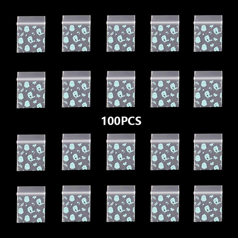 100 st Liten blixtlåsväska Smile Skull Mönster Bärbar förvaringsväska Transparent