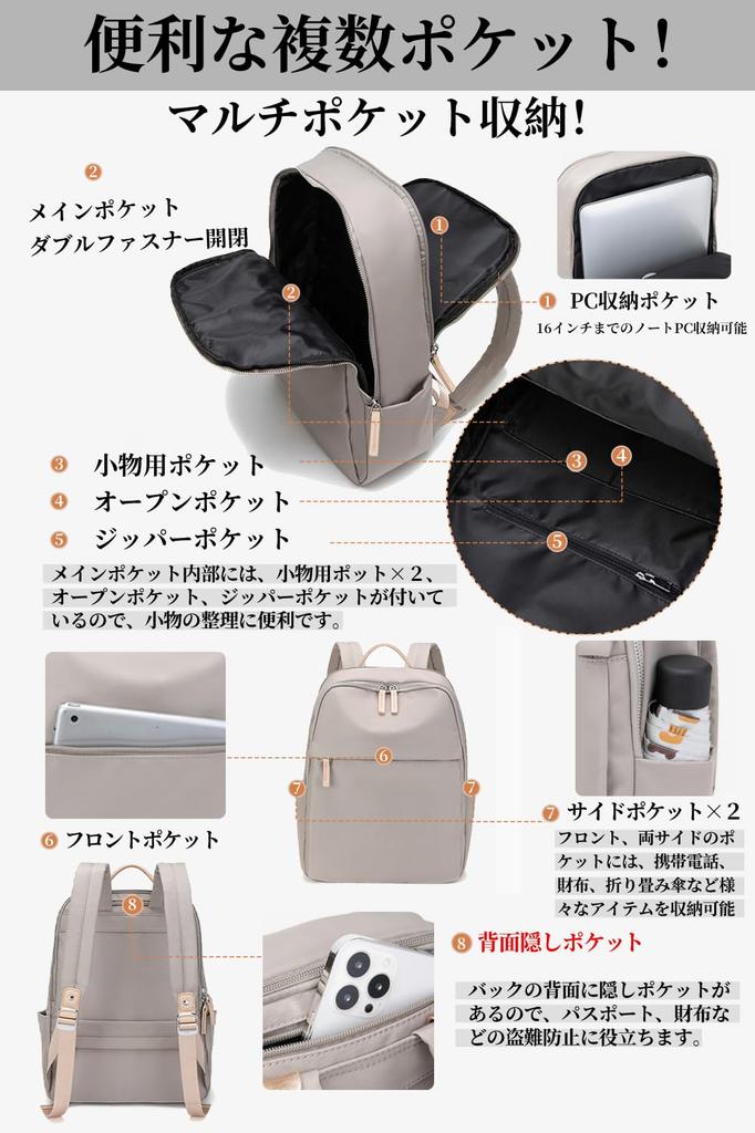 [CARRY ALL BEFORE ONE] Women's PC Backpack, Business Backpack, Storage, Neat and Lightweight, Fits A4 16-inch Documents, Separate Pocket, Back