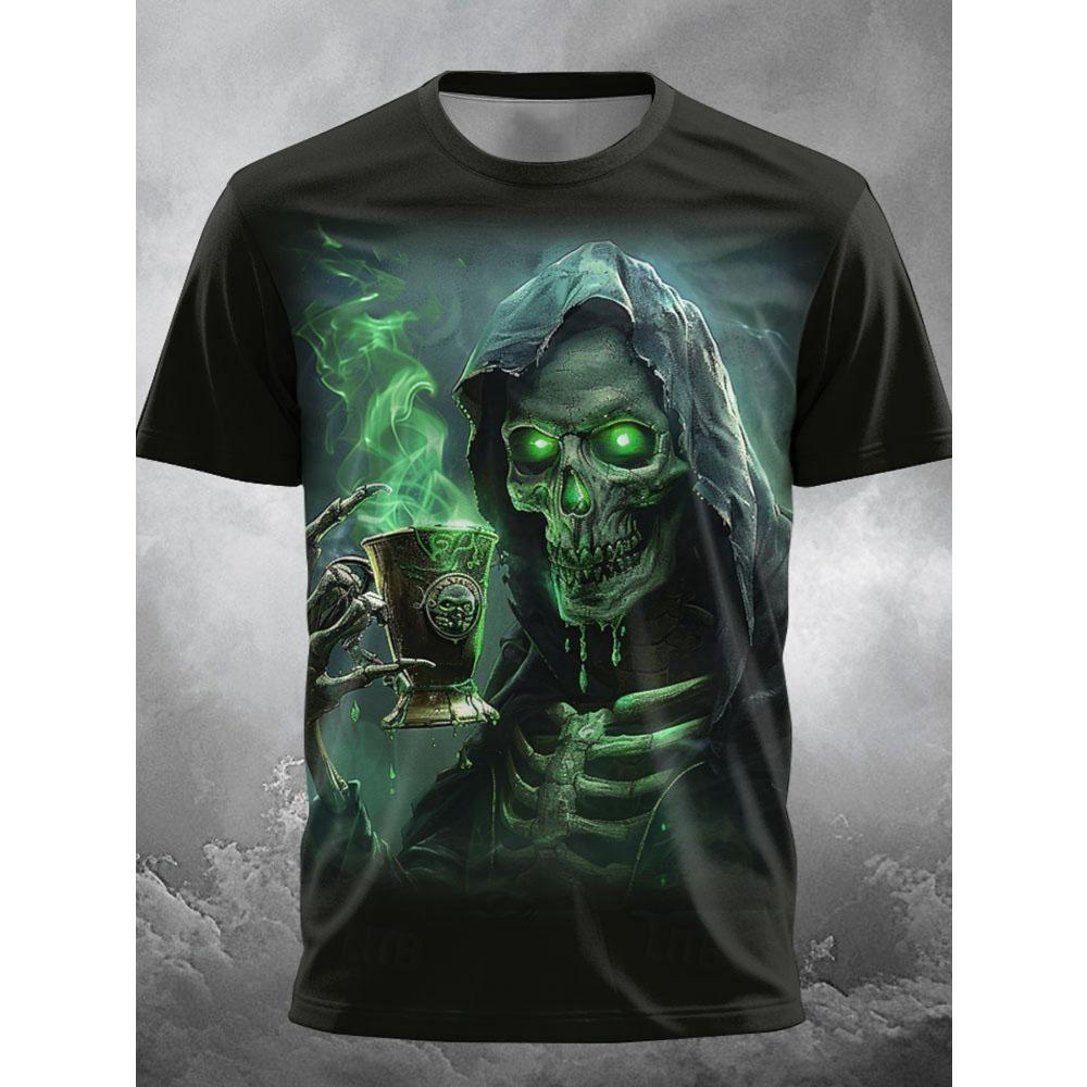 

Мужская стильная футболка с 3D-принтом в виде черепа, с коротким рукавом, круглым вырезом, в панк-стиле 3XL