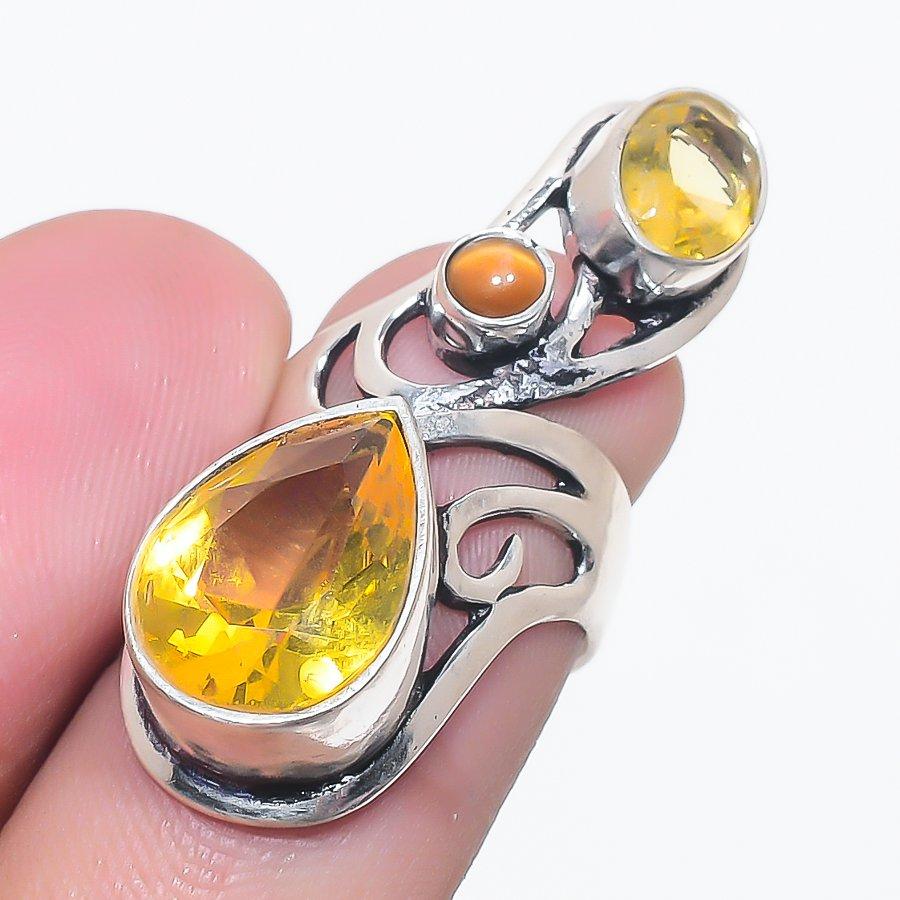 Natural Tiger Eye, Citrine Gemstone 925 Sterling Silver Jewelry Ring Size 7 u8B95