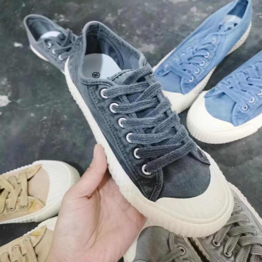 Washed retro cookie shoes with lace up soft and comfortable vulcanized shoes canvas low cut canvas shoes women's shoes