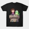 Asian Size Cotton Unisex Tshirt Print T-shirt Annoyed Girl Sitting With Cute Green Dragon Companion On Stone Tower Cartoon T-shirt No-Cut Print Regula