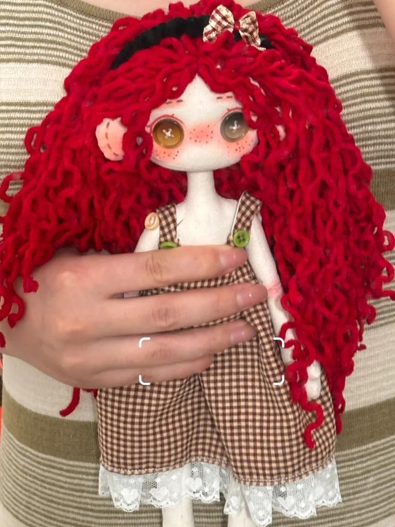 Hazbin Hotel Helluva Boss Doll Red Curly Hair Checkered Dress Anime Toy Handmade Gift for Animation Fans