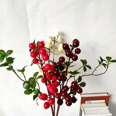 2pcs Simulated 3-Head Small Pomegranate Fruit Branch Simulated Fruit Berry Christmas Fruit Shooting Props Home Soft Decoration Direct Sales