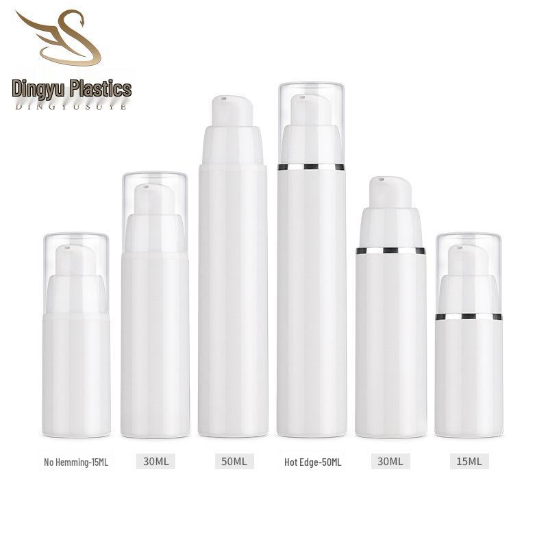 15/30/50ml Transparent PP All-Plastic Lotion Vacuum Bottle, Korean Style, Snap-On Porcelain White Dispenser